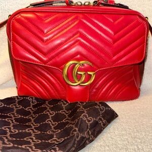 Gucci Red Quilted GG Top Handle Satchel